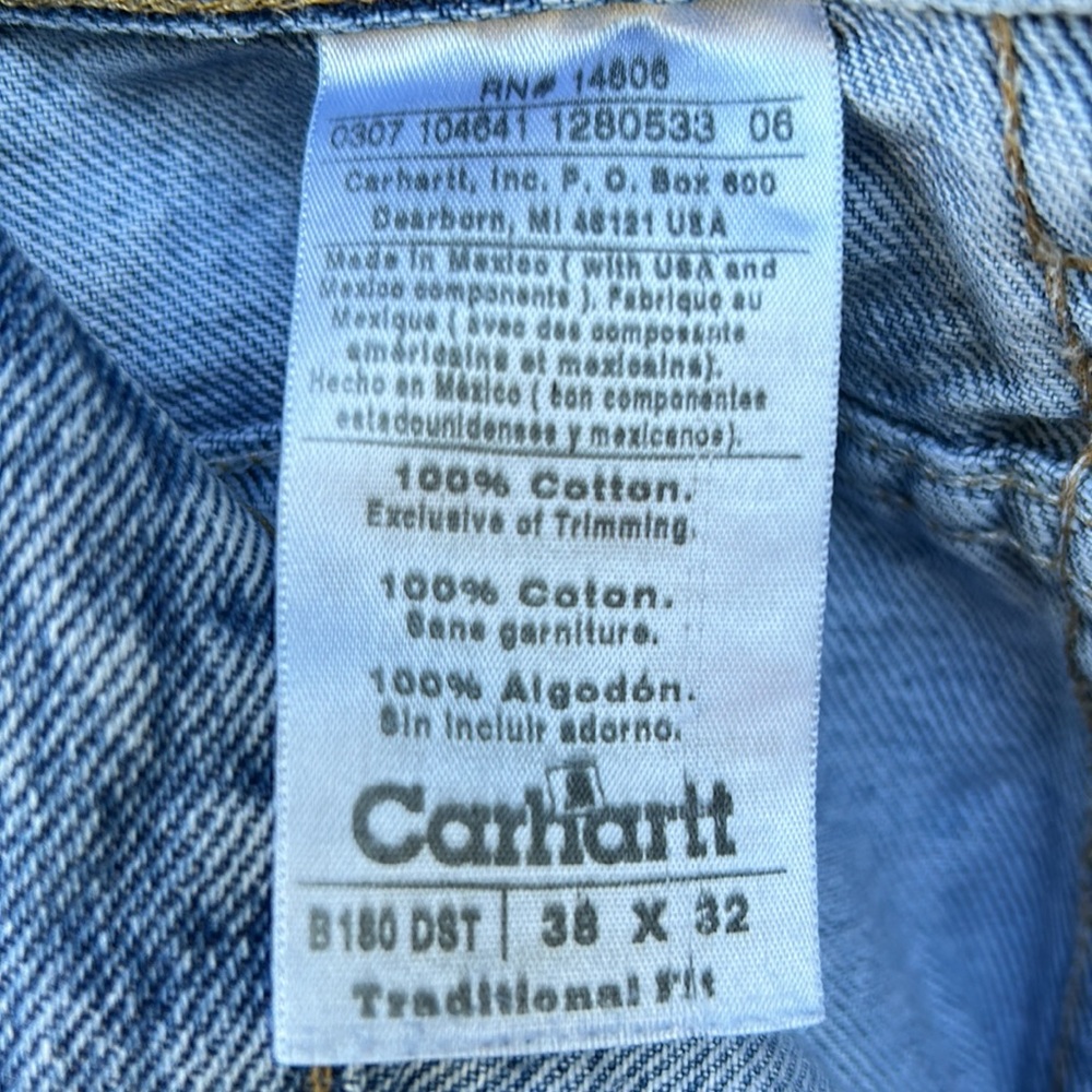 Men's Carhartt Relaxed Fit Denim Work Pants Light Wash 38x32 dungarees - Picture 10 of 10